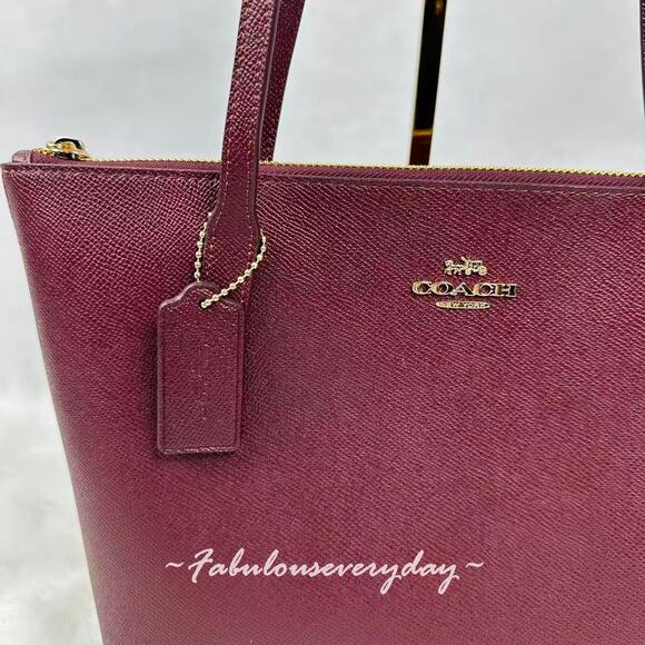 COACH Fiona Zip Tote Shoulder Bag In Leather Gold/Dark Wine Merlot CW395 NWT - Picture 7 of 10